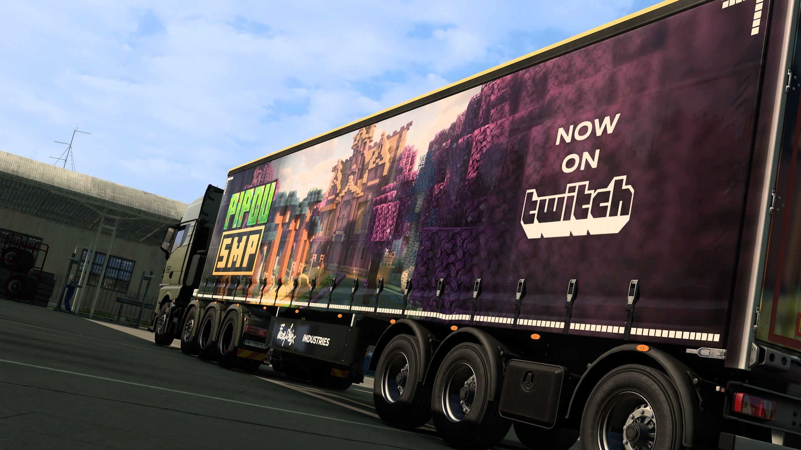 Close-up of the Minecraft build artwork on the Pipou SMP livery