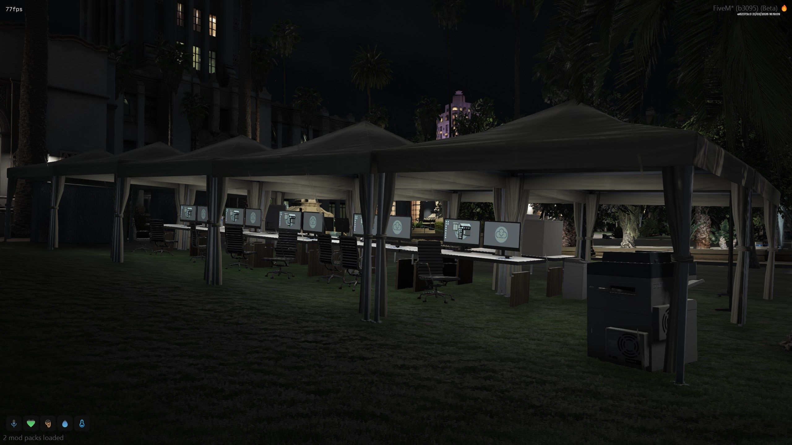 Command tents set up in front of the government building
