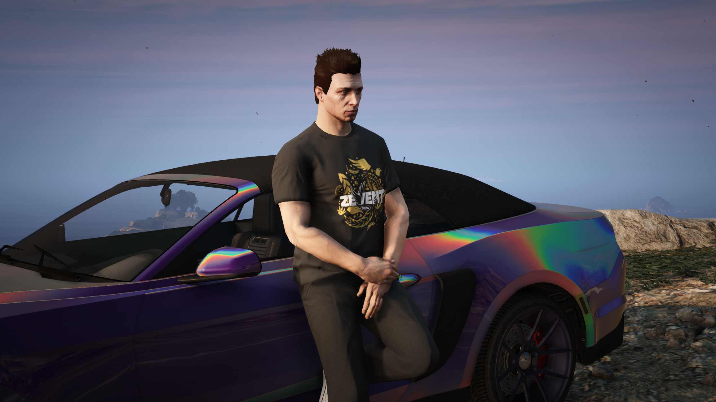 Character wearing a ZEVENT t-shirt
