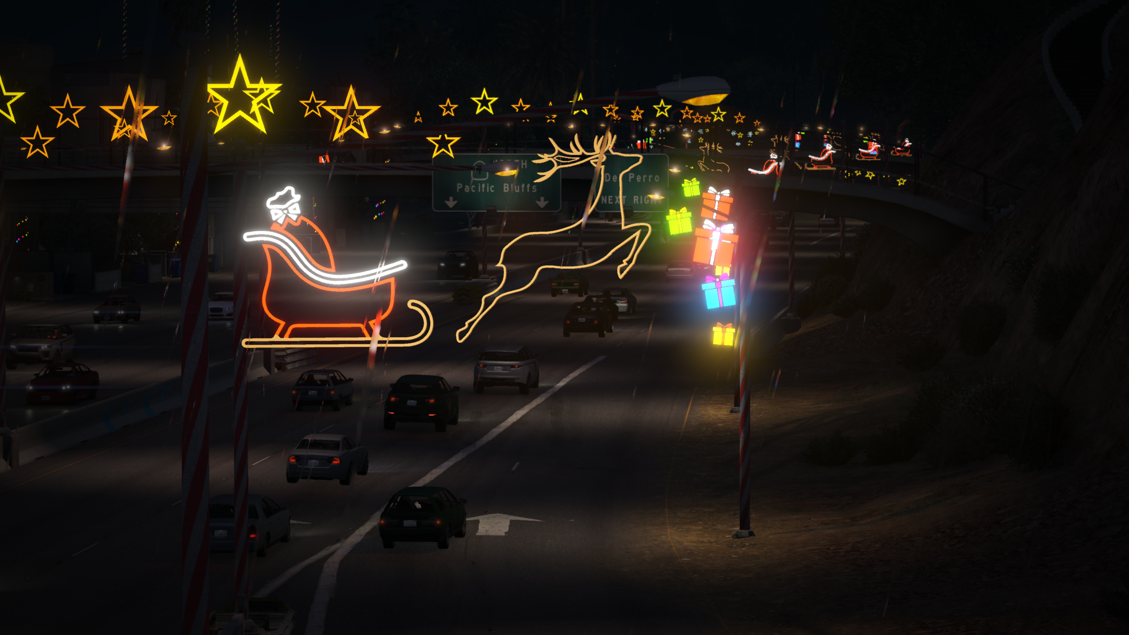 Christmas decorations above the Los Santos highway